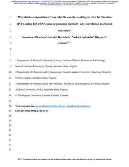 IVF), Using 16S Rrna Gene Sequencing Methods: Any Correlation to Clinical