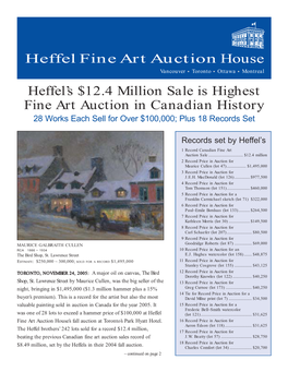 Heffel Fine Art Auction House Heffel's $12.4 Million Sale Is Highest Fine