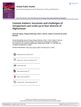 Successes and Challenges of Intrapartum Care Scale-Up in Four Districts of Afghanistan
