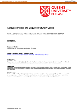 Language Policies and Linguistic Culture in Galicia