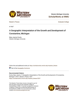 A Geographic Interpretation of the Growth and Development of Constantine, Michigan