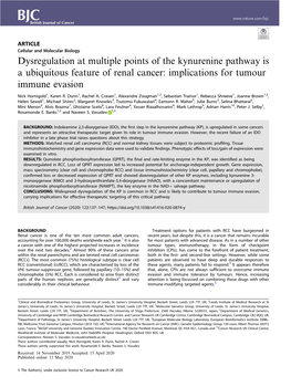 Dysregulation at Multiple Points of the Kynurenine Pathway Is a Ubiquitous Feature of Renal Cancer: Implications for Tumour Immune Evasion