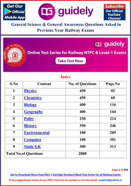 General Science & General Awareness Questions Asked