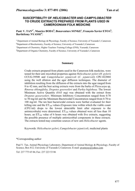 Pharmacologyonline 3: 877-891 (2006) Tan Et Al