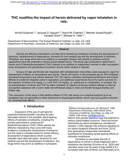 THC Modifies the Impact of Heroin Delivered by Vapor Inhalation in Rats