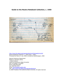 Guide to the Neutra Notebook Collection, C. 1950