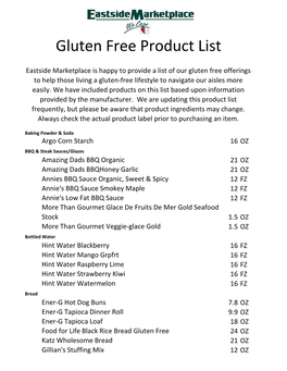 Gluten Free Product List