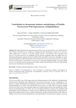 Contribution to Chromosome Numbers and Phylogeny of Turkish Vincetoxicum Wolf (Apocynaceae, Asclepiadoideae)