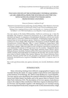 Two New Species of the Superfamily Phthiracaroidea (Acari, Oribatida) from the Seychelles and the Usa with Notes on Other Ptyctimous Mites from Diverse Countries