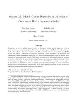 Women Left Behind: Gender Disparities in Utilization of Government Health Insurance in India∗