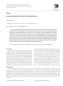 Review Lectins As Bioactive Proteins in Foods and Feeds