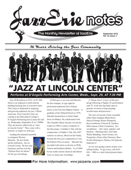 “JAZZ at LINCOLN CENTER” Performs at D’Angelo Performing Arts Center, Weds., Sept