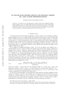 Arxiv:2010.10251V1 [Math.NT] 20 Oct 2020 Rsn Ae [,Term41)Sae Htif T That Result States Greenberg’S 4.1]) Theorem 1.4])