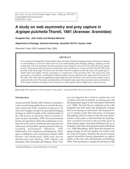 A Study on Web Asymmetry and Prey Capture in Argiope Pulchella Thorell, 1881 (Araneae: Araneidae)