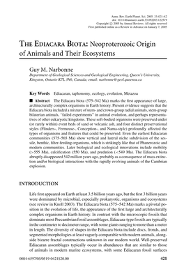 THE EDIACARA BIOTA: Neoproterozoic Origin of Animals and Their Ecosystems