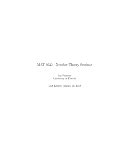 MAT 6932 - Number Theory Seminar