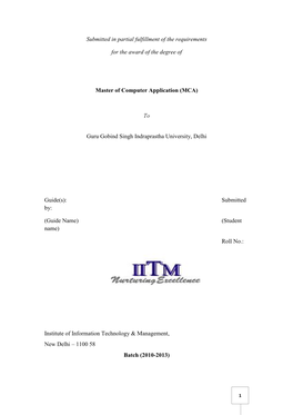 Submitted in Partial Fulfillment of the Requirements for the Award of the Degree of Master of Computer Application