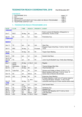 TEDDINGTON REACH COORDINATION, 2018 Final 06 December 2017
