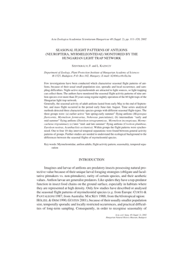 Seasonal Flight Patterns of Antlions (Neuroptera, Myrmeleontidae) Monitored by the Hungarian Light Trap Network