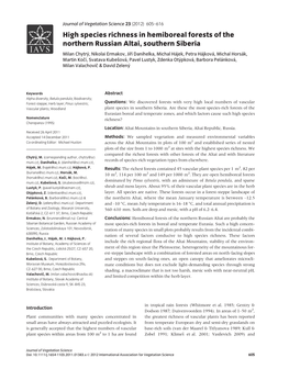 High Species Richness in Hemiboreal Forests of the Northern Russian Altai