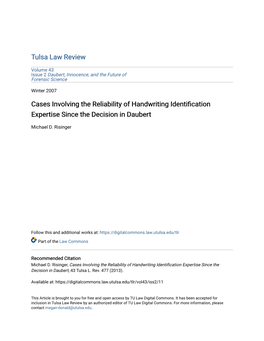 Cases Involving the Reliability of Handwriting Identification Expertise Since the Decision in Daubert