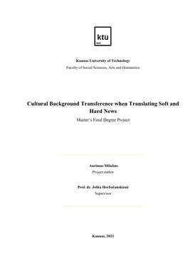 Cultural Background Transference When Translating Soft and Hard News Master’S Final Degree Project