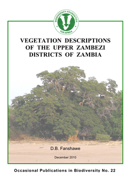 Vegetation Descriptions of the Upper Zambezi Districts of Zambia