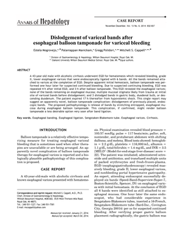 Dislodgement of Variceal Bands After Esophageal Balloon Tamponade for Variceal Bleeding