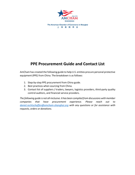 PPE Procurement Guide and Contact List