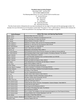 Piecework Index by Author/Designer March/April 1993 – Jan/Feb 2015