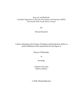 Boycotts and Backlash: Canadian Opposition to Boycott, Divestment, and Sanctions (BDS) Movements from South Africa to Israel