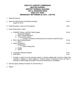 Iowa City Airport Commission Meeting Agenda Airport Terminal Building 1801 S