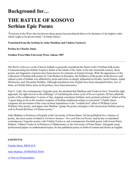 Background For… the BATTLE of KOSOVO Serbian Epic Poems