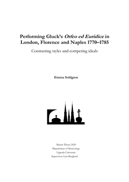 Orfeo Ed Euridice in London, Florence and Naples 1770–1785 Contrasting Styles and Competing Ideals