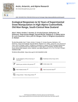 Ecological Responses to 52 Years of Experimental Snow Manipulation in High-Alpine Cushionfield, Old Man Range, South-Central New Zealand