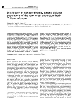 Distribution of Genetic Diversity Among Disjunct Populations of the Rare Forest Understory Herb, Trillium Reliquum