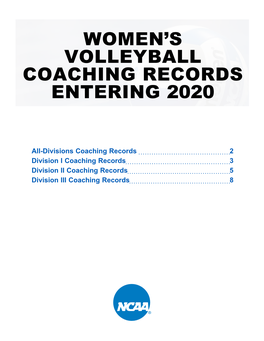 Women's Volleyball Coaching Records Entering 2020