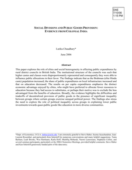 Latika Chaudhary* June 2006 Abstract This Paper Explores The