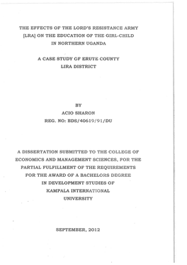 The Effects of the Lord's Resistance Army [Lra] on the Education of the Girl-Child in Northern Uganda