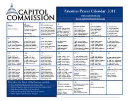 Arkansas Prayer Calendar: 2011 Jason.Palermo@Capitolcom.Org