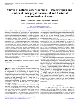 Survey of Natural Water Sources of Tawang Region and Studies of Their Physico-Chemical and Bacterial Contamination of Water