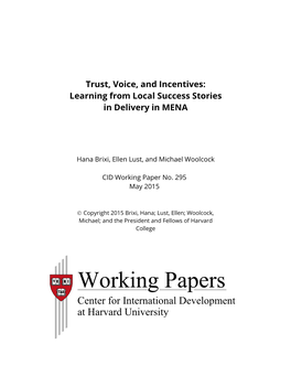 Trust, Voice, and Incentives: Learning from Local Success Stories in Delivery in MENA