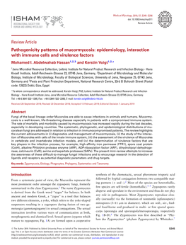 Pathogenicity Patterns of Mucormycosis: Epidemiology, Interaction with Immune Cells and Virulence Factors Mohamed I