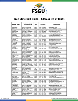 Address List of Clubs