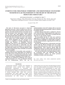 Evidence for Cholinergic Inhibitory and Serotonergic Excitatory Neuromuscular Transmission in the Heart of the Bivalve Mercenaria Mercenaria