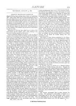 FRANCIS MAITLAND BALFOUR Strict Faithfulness of Statement, Which All Have Since EATH Has Been Striking Heavy Blows at Cambridge