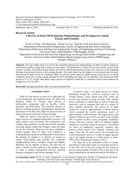 Research Article a Review of Shale Oil Production Methodologies and Its Impact to Global Energy and Economy