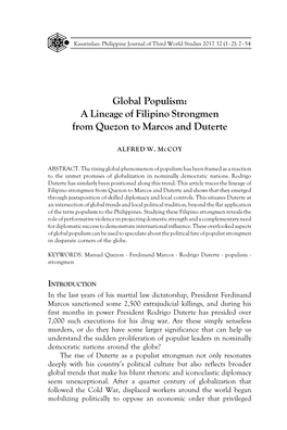Global Populism: a Lineage of Filipino Strongmen from Quezon to Marcos and Duterte
