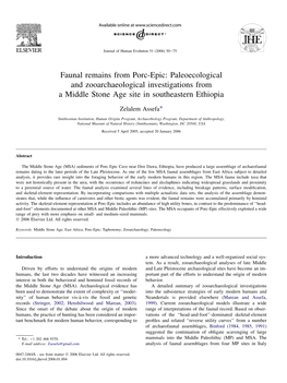 Faunal Remains from Porc-Epic: Paleoecological and Zooarchaeological Investigations from a Middle Stone Age Site in Southeastern Ethiopia