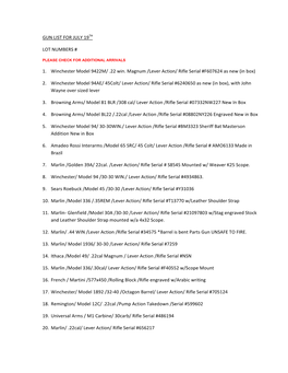 GUN LIST for JULY 19TH LOT NUMBERS # 1. Winchester Model